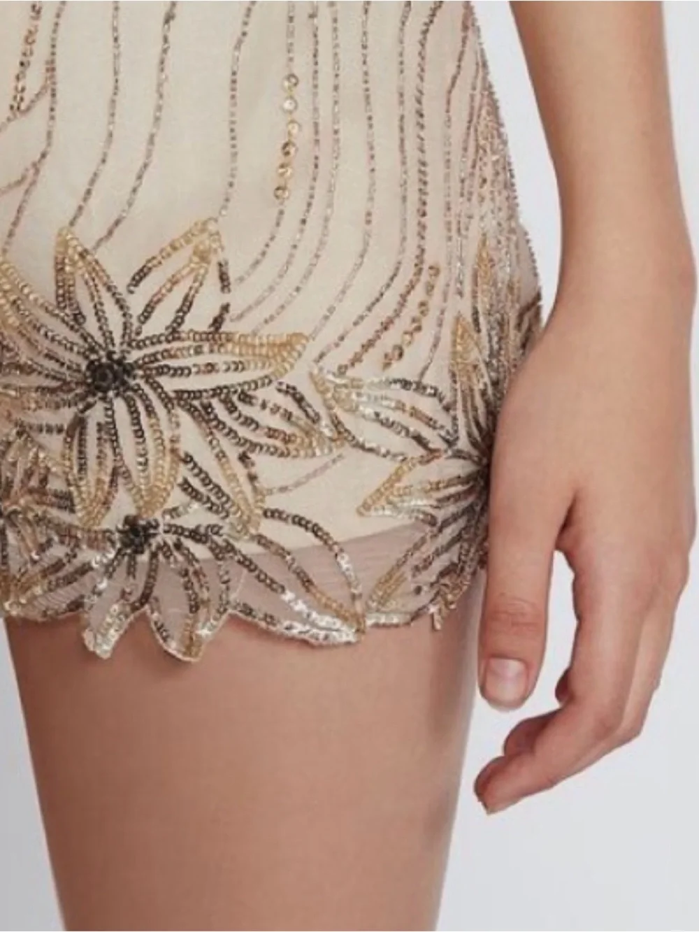 Free People Bella‎ Beaded Halter Romper Size 6 Cream Open Back Sequin Floral